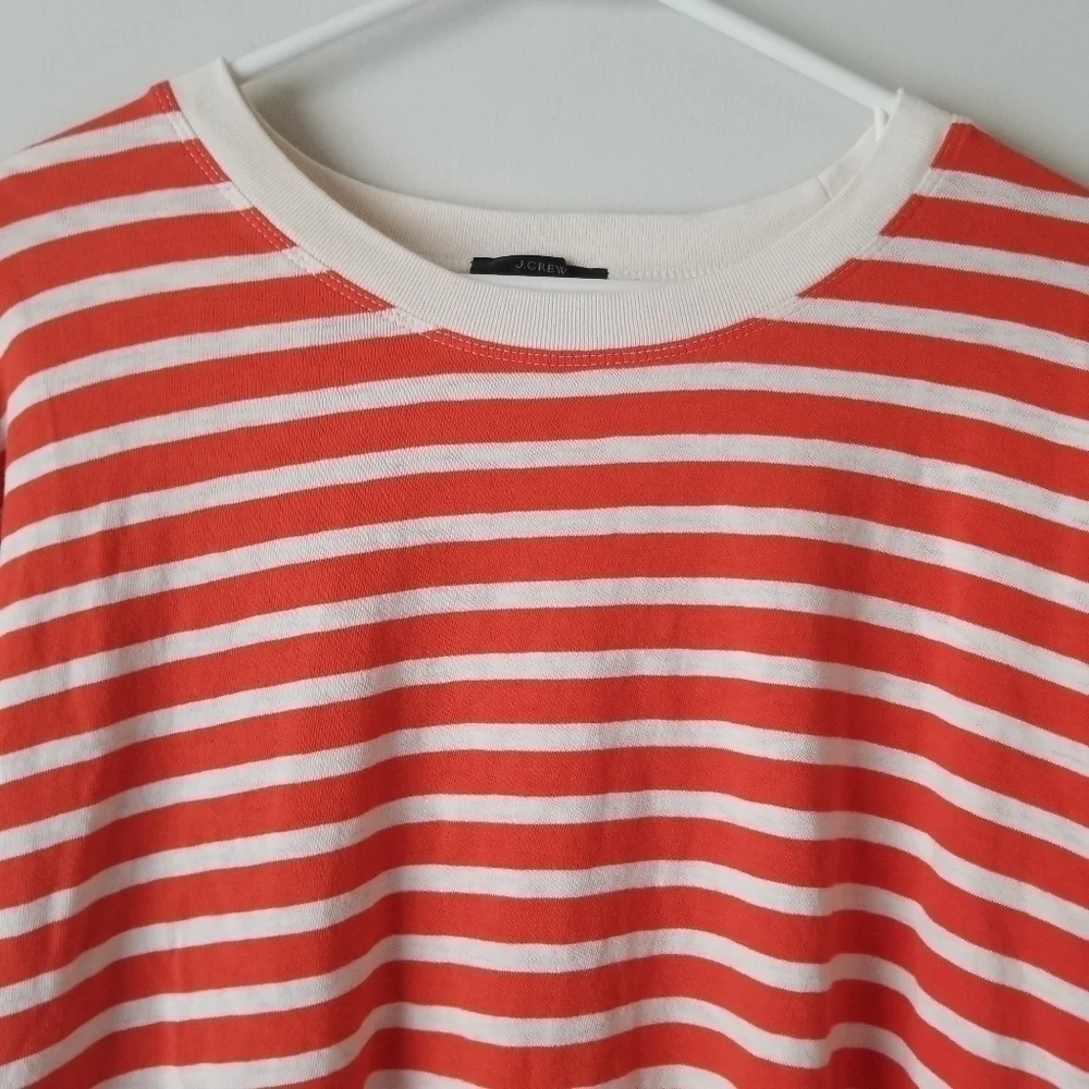J Crew Long-sleeve Orange/White Striped Ringer T-shirt Size L Crewneck